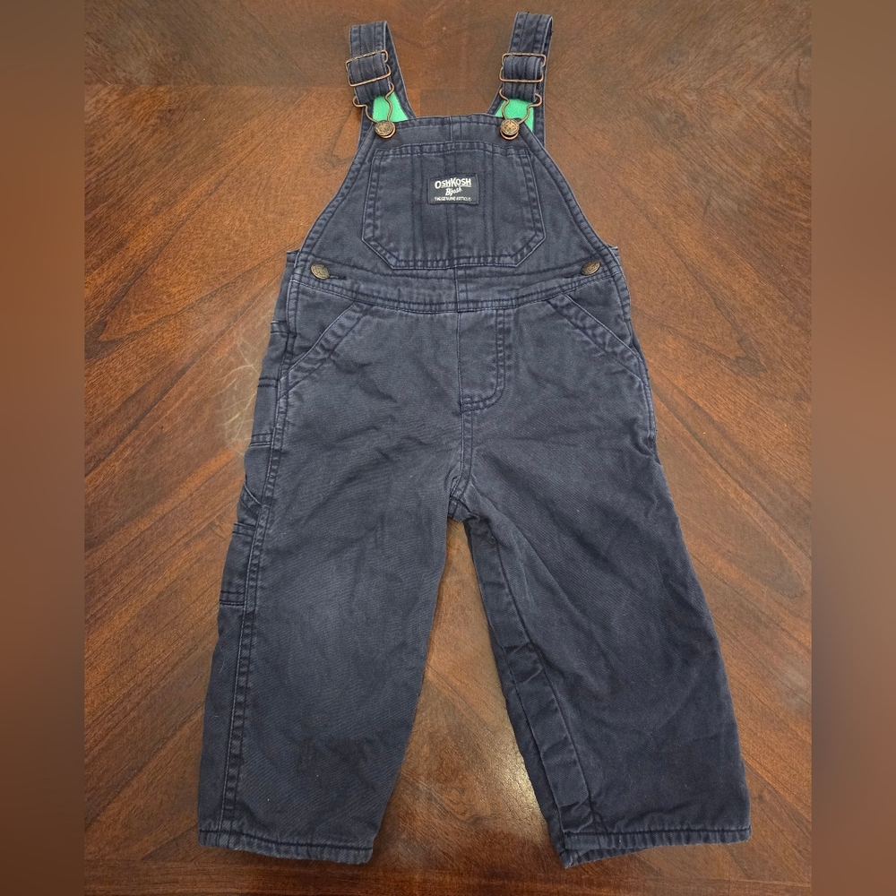 Vintage OshKosh B'gosh Dark Blue Fleece Lined Kids Overalls Size 18m